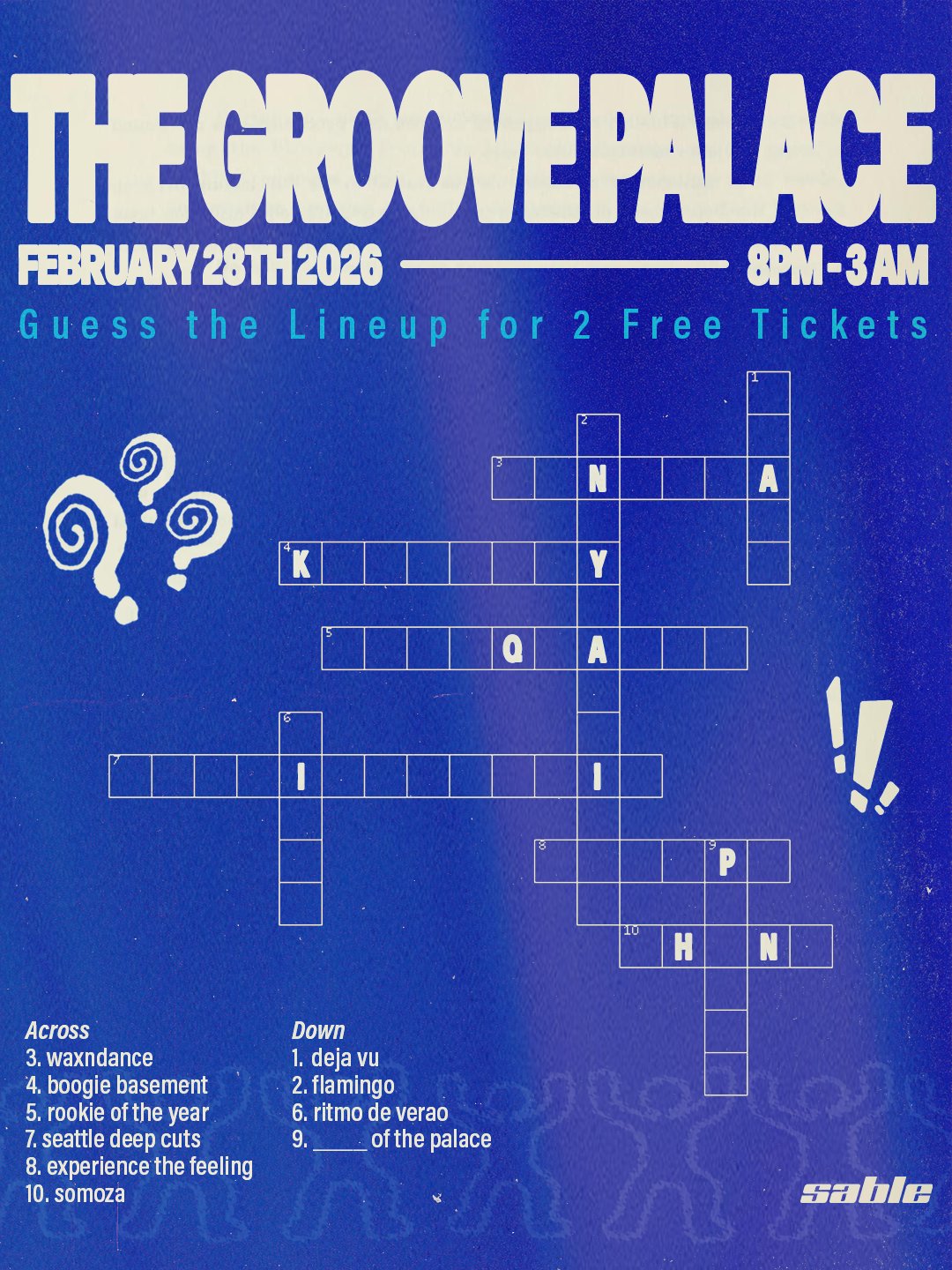 Sable 2.28 branded crossword puzzle for ticket giveaway