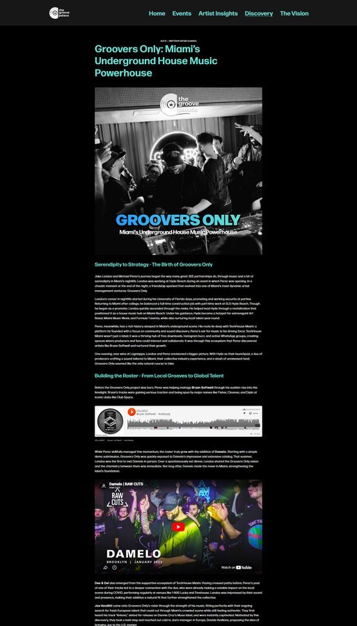Groovers Only web article, top half